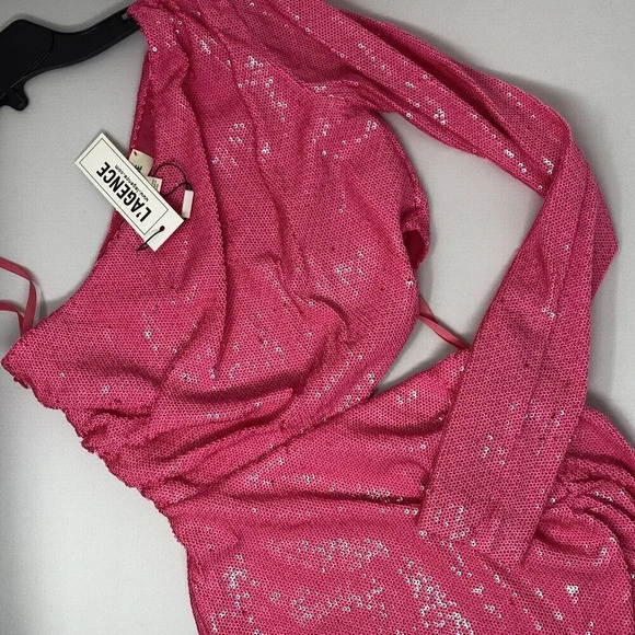 L'Agence Christie Pink Sequin One Shoulder Dress NWT $550 - Picture 6 of 11